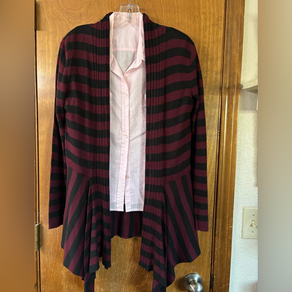 Thin knit striped cardigan, burgundy and black size M, excellent condition